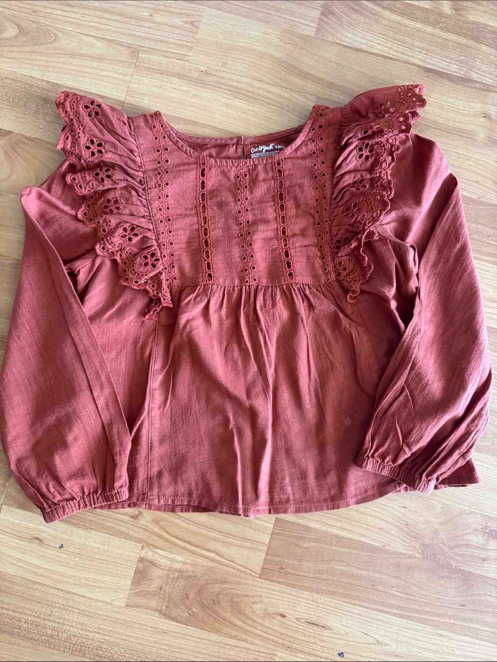 Cat & Jack Rust Red Eyelet Ruffle Long Sleeve Blouse